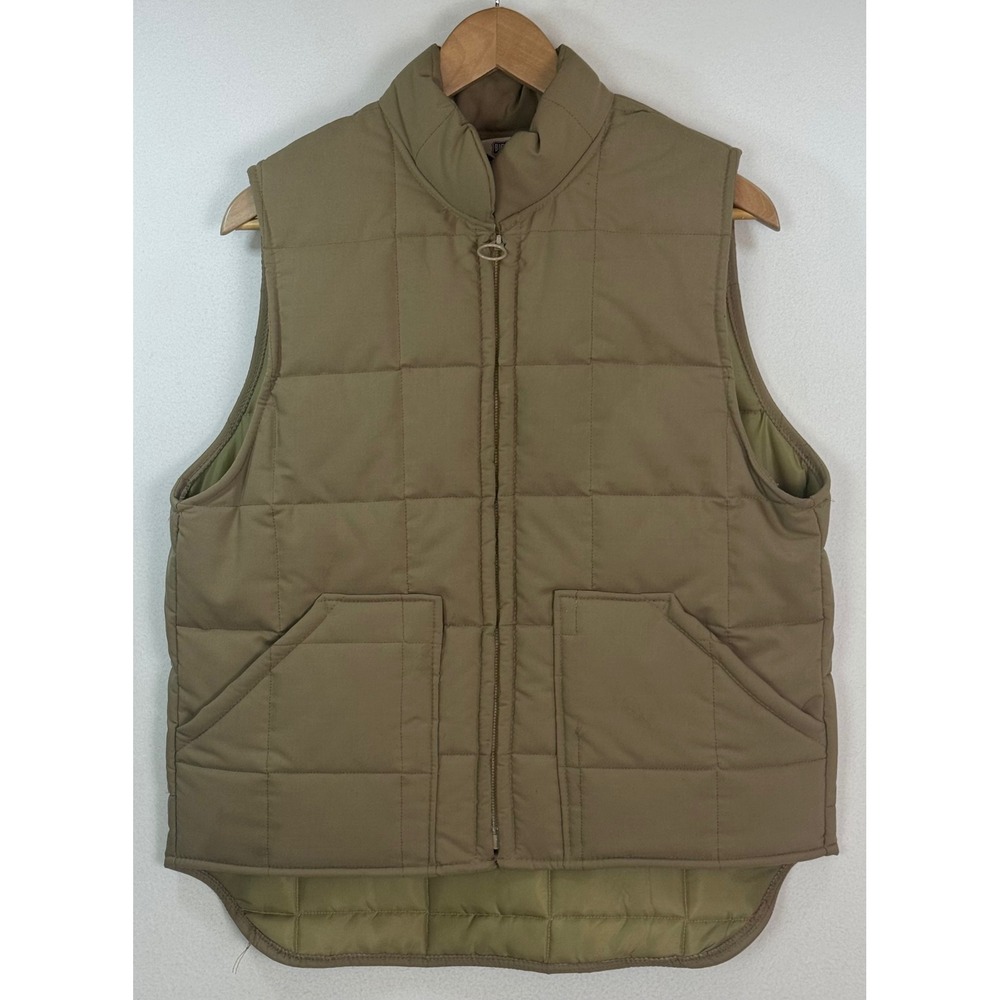 Vintage Big Smith Quilted Workwear Vest Medium Khaki Tan Full Zip Pockets USA